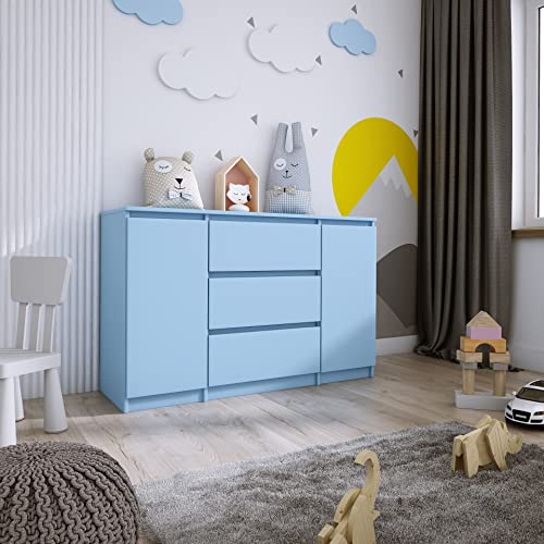 Kommod 2 portar 3 lådor L: 120 cm, H: 78 cm, R: 40 cm, Färg: BLÅ