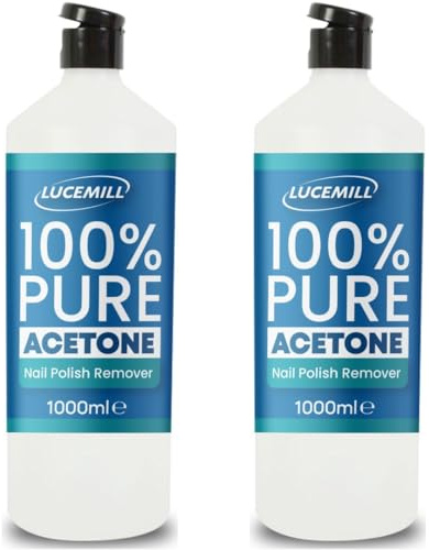 Lucemill Pure Acetone Nail Polish Remover | 2 x 1 litre | Super Strength Formula | Acetone Acrylic Remover Kit | Clear Liquid I Comes with Black Flip Top
