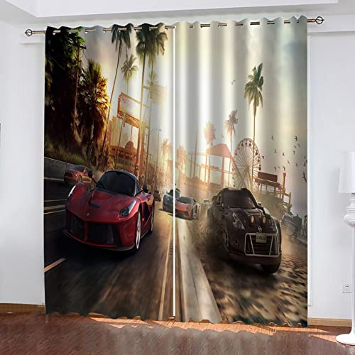 MAYNUO Verdunklungsvorhänge 3D Stadt Roter Sportwagen Gardinen Mit Ösen Blickdichte Vorhänge Für Schlafzimmer Wohnzimmer 200x160 cm Vorhang Kinderzimmer Junge, 2Er Set Gardinen Mit Ösen, Abdunkelnde
