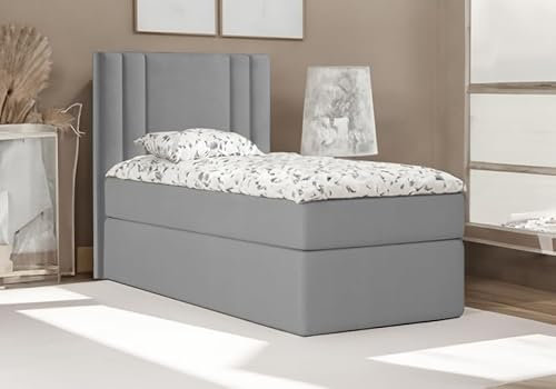Generisch Bett Einzelbett Boxspringbett Best MINI mit Bonell-Matratze + Bettkästen (Dunkelgrau - Itaka 14, 100x200)