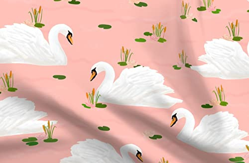 Spoonflower Fabric - Swan Pink Bird Animal Lake Pond Feminine Landscape Ballerina Nursery Printed on Polartec(R) Fleece Fabric Fat Quarter - Sewing Blankets Loungewear and No-Sew