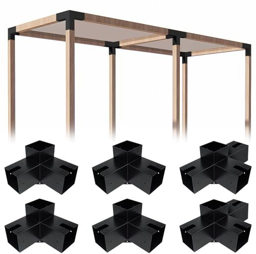 ITeVe.GD 3-Wege- und 4-Wege-Pergola-Set, rechtwinklige Eck-Pergola, DIY-Halterung für 4 x 4 (tatsächlich: 8,9 x 8,9 cm), Holz für Veranda, Blockhütte, Pavillon, Garage, Küche, 6 Stück