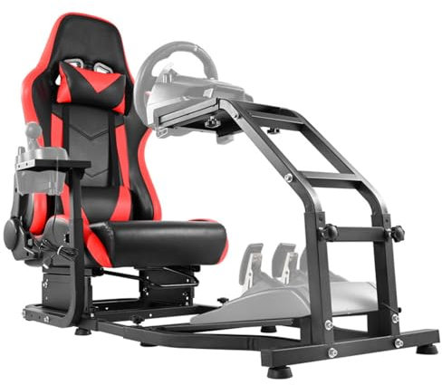 Anman G25 Stand-up Racing Simulator Cockpit with Red Race Seat Fit for Logitech G29 G920 G923 G27,Fanatec,Thrustmaster T150 T300RS T3pa Stable Sim Driving Cockpit,NOT Include Wheel Shifter Pedal