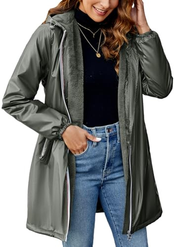 Geschallino Cappotto Leggero Lungo da Donna Foderato in Sherpa Capispalla Invernale Caldo con Cappuccio Giacca A3100 Verde S