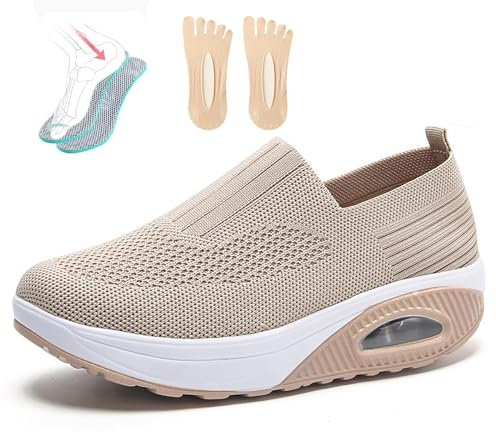 Scarpe Ortopediche Scarpe da Ginnastica Estive da Donna, 2023 Nuove Scarpe da Ginnastica per Diabetici in Mesh con Cuscino d'Aria con Cuscino d'Aria,Beige,38EU