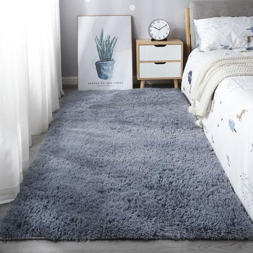 Mateju Teppich Wohnzimmer, Teppich Flauschig 200x300, Modern Hochflor Teppich Schlafzimmer Bettvorleger Teppich Waschbar für Nachttisch Schlafzimmer Kinderzimmer Wohnzimmer (160x200cm,Grau)