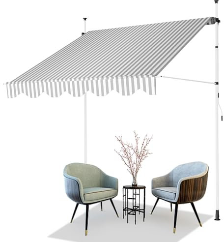 AXT SHADE Klemmmarkise 300cm Breit mit Handkurbel, Markise Balkon Ohne Bohren, Balkonmarkise UV-beständig Höhenverstellbar Wasserdicht & Sonnenschutz für Balkon Terrasse Garten-Grau-Weiß