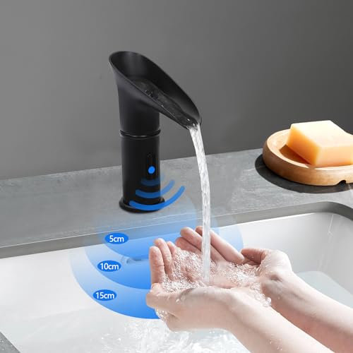 Infrarot Sensor Wasserhahn Bad, berührungsloser Wasserfall-Wasserhahn, Berührungsloser Waschtischarmatur Bad, Armatur Waschbecken mit Sensor