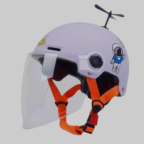 QJWMatic Kinder-Motorrad-Halbhelm Für Jungen Und Mädchen Niedlicher Retro-Moped-Helm Mit Offenem Gesicht Und Visier Für 2–14 Jahre A,47-55CM