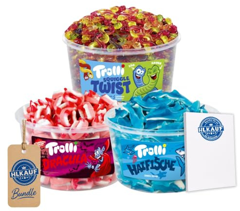 HLKauf-Bundle Trolli Dosen Diverse Sets 1er 2er 3er 4er Set Büro Party Mischpaket Grosspackung 1xTwist1xHaifische1xDracula & 1xHLKauf-Block