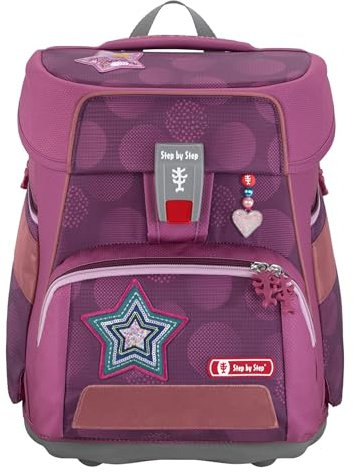 Step by Step Schulranzen-Set SPACE „Glamour Star Astra“ 5-teilig, lila-pink, ergonomischer Tornister mit Reflektoren, höhenverstellbar mit Hüftgurt für Mädchen ab der 1. Klasse, 20L