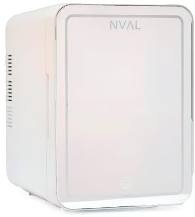 NVAL Mini Nevera Cosmeticos - Mini Nevera con Espejo Iluminado, Nevera 4L, Nevera Portatil 12V/220V, Neveras Para Habitacion, Nevera Electrica, Nevera Oficina, Mini Fridge