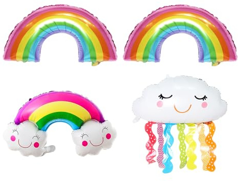 Lot de 4 ballons arc-en-ciel, ballons souriants, ballons géants en aluminium pour anniversaire et fêtes
