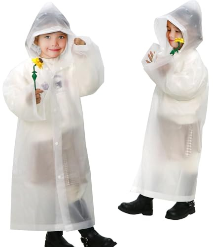 ANYOO Poncho de Pluie Imperméable pour Enfants, Lot de 2 Manteaux de Pluie à Capuche avec Manches Longues pour Garçons et Filles pour Taille Enfants 100-150 cm Randonnée, Camping, Voyage