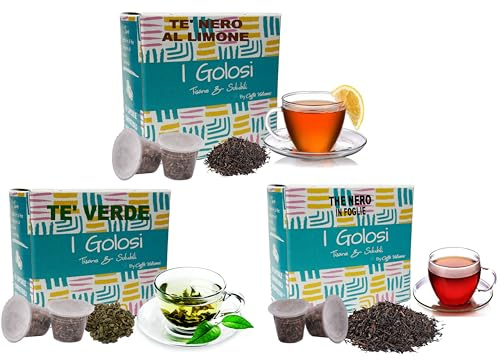Caffè Vulcanus, 120 capsules de sélection de thé : noir, vert et noir au citron, Capsules compatibles avec Nespresso