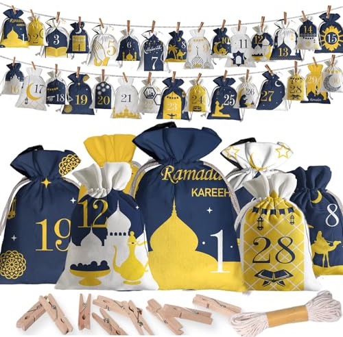 Ramadan Kalender 2026, 30 Stück Ramadan Kalender zum Befüllen, 2 Größen Ramadan Adventskalender Tüten Stoff für Kinder, Eid Mubarak Deko Gefüllt Set (Leer), Muslim Geschenke