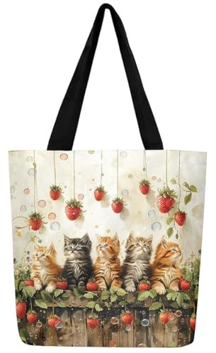 Loussiesd Katze Große Kapazität Stofftasche Katze Gedruckt Leinwand Einkaufstasche Geschenke für Frauen Tragetasche Katze Einkaufsbeutel Leinwand Tasche