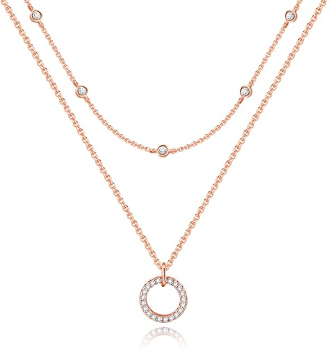 ALEXCRAFT 14K Gold/Silber Layered Ketten mit Zirkonia Halskette für Damen