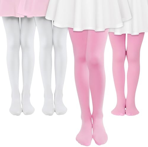 MK MATT KEELY 4 Pares Medias Ballet Niñas Leotardos Rosa Blanco Niño Leggins Gimnasia Ritmica Niña para Fiesta Danza Uniforme,6 7 8 Años