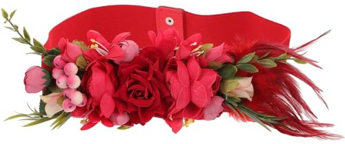 GALPADA Cinturón Adorno De Ropa Cinturilla De Flores Banda De La Cintura De Las Mujeres Cinturilla Floral De Novia Cintura De La Ropa Ornamento De La Novia De La Boda Tela Rojo
