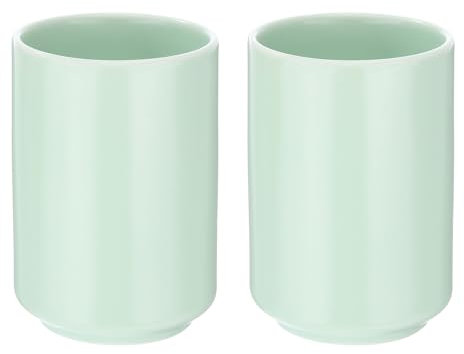 QUARKZMAN 2 Stück japanische Keramik-chalen 8oz / 240ml Einfarbige Keramik-Teebecher ohne Griff Matt glasierte zylindrische Tasse für Matcha-Tee, Wein, grünen Tee, Kaffeegetränke, Grün