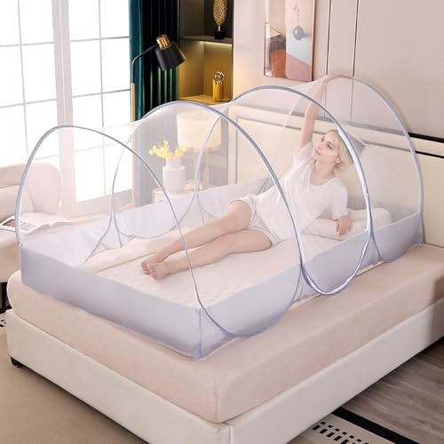 Foldable Mosquito Net, Ultra Light Pop-up Mosquito Net, Portable Camping Tent, Family mosquito net Bed, Adjustable Single Bed Fine Mesh with Zip for Outdoor Travel Home Dorm, Easy Setup, 190*90*90cm