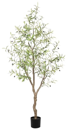 LYERSE Olive Trees Artificial Indoor - Faux Olive Tree 6ft - Fake Olive Tree with Olive Branches and Lifelike Fruits - Artificial Olive Tree for Modern Home Office House Living Room Decor Indoor