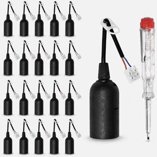 NCC-Licht 20 x E27 Lampenfassung schwarz - Baufassung mit Zugentlastung für Baustelle, DIY Leuchten und Pendelleuchten - max. 60W Leistungsaufnahme - inkl. Spannungsprüfer