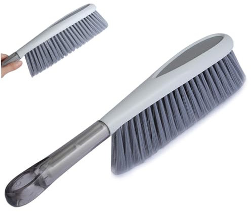 Jorzer Scopa a mano, 37,1 cm, con setole in plastica morbida, spazzola a mano con manico per appenderla, per mobili, letto, auto, panca, pulizia fessure, divano casa