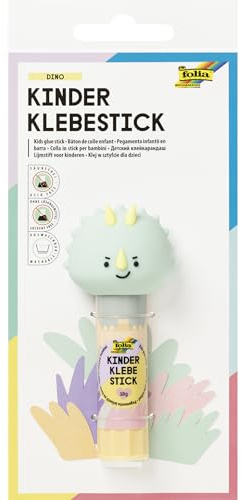 folia 2414 - Colla stick per bambini DINO, 10 g, colla stick incolore con motivo di dinosauro e cappuccio 3D, senza acidi e solventi, colla per carta e cartone