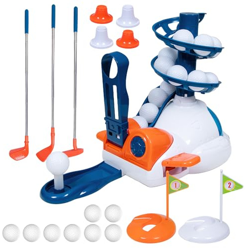 JOY SPOT! Kids Golf Club Toy Set, Boy Girl Outdoor Sport Toy, Toddler Indoor Golf Ball Game with 10 Golf Balls, 3 Retractable Clubs, Child Active Exercise Yard Play, Birthday Gifts for 4 6 7 8 Years