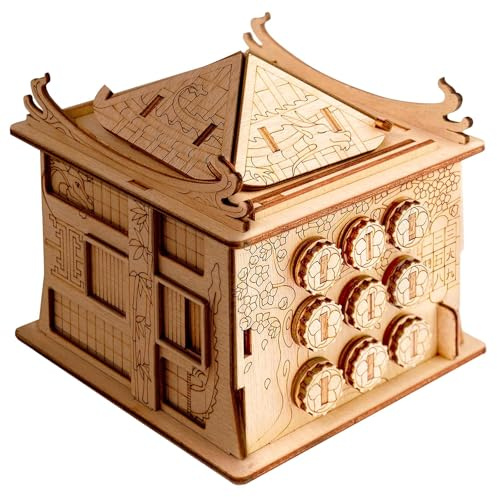 Caja de la Casa del Dragón 3D de Madera,Juego Escape Room,Laberintos Rompecabezas Mentales Juguetes,Caja del Tesoro,Secreto Caja para Dinero de Regalo