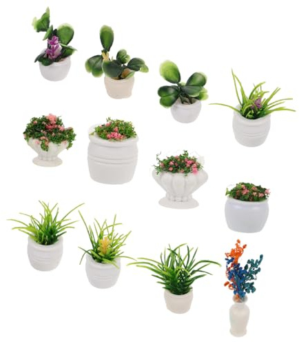 Gogogmee 12pcs Mini Dollhouse Accessories Fake Potted Plants Bonsai Decoration for Miniature Dollhouse Scene Mini Flowerpot