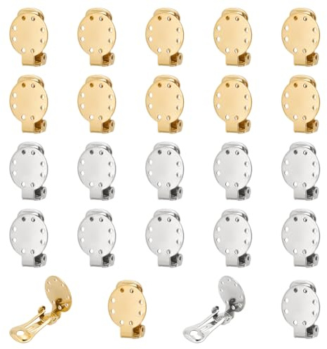 CRAFTYMELODY 24 Stück Flache Runde Ohrclips 2 Farbige Aus Edelstahl Konverter Goldsplitter Tablett Nicht Durchbohrte Ohrringe Für Frauen