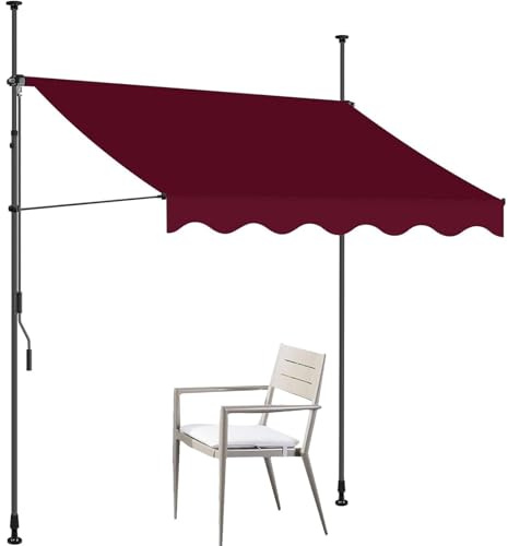 Tenda Da Sole con Braccio Avvolgibile, Tenda Da Sole Esterna con Manovella, Tenda Da Sole Retrattile per La Privacy, Tessuto Impermeabile E Resistente Ai Raggi UV per Balconi E Terrazze(Wine red,200x1