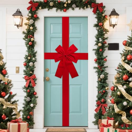 Miioto Fiocco Rosso Porta Natale, Fiocco per Porta Natalizio, Decorazione Porta Natale, Fiocco Natalizio per Porta per Albero di Natale, Camino, Decorazione Natalizia per Porte 40cm X 50cm