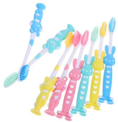 32 Stück-pack Kinderzahnbürsten mit Saugnapf Basis aus Pp | Weiche Borsten, Bär und Hasenform, Niedliches Cartoon Design, für Kinder und Kleinkinder