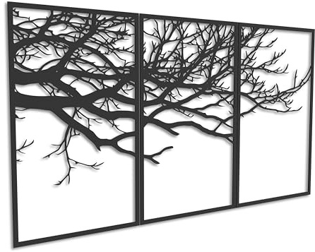 Kajaro Äste Wandbild Holz 3-teilig, 1200x600 mm, selbstklebend ohne Bohren | Gratis: zweites kleineres Bild. Selbstklebende Holz-Wanddeko in Metalloptik, einfache Montage ohne Bohren.