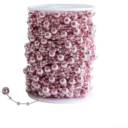 Weihnachtsbaum Perlen Girlande 10m künstliche Perlen Kette für Urlaub für Party Dekoration und saisonale Anzeige mit reflektierendem Glanz (Rosa)
