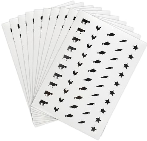500pz 5 Stili Adesivi Pasto per Cartellini Posto, 2cm Adesivi Scelta Cibo Matrimonio Manzo Pollo Pesce Carota Stella Indicatori Cibo Matrimonio (Nero)