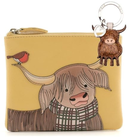 Highland Cow Letterbox Gift Set – Genuine Leather Purse with RFID & Highland Cow Keyring – Gift Box with Optional Gift Tag