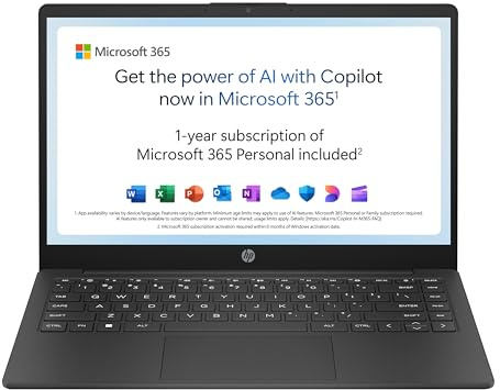 HP 14” Laptop | AMD Athlon Silver 7120U Processor | 4GB RAM | 128GB SSD | AMD Radeon 610M Graphics | HD Display | 12.5 hrs battery | Microsoft 365 Personal 12 month included | Windows 11 | 14-em0000sa