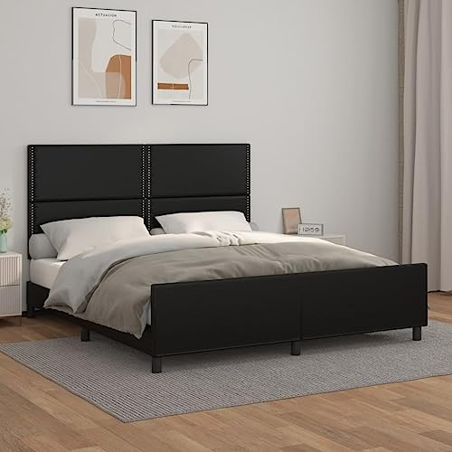Mimdixy Familienbett Palettenbett, Bettgestell mit Kopfteil Schwarz 180x200 cm Kunstleder für Schlafzimmer Und Gästezimmer