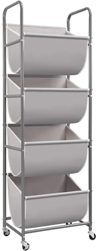 STORAGE MANIAC Vertical Rolling Laundry Hamper, 4 Section Laundry Sorter with Wheels and 2 Breaks, 4-tier Laundry Baskets for Small Space, Dorm, Laundry Room, Closet, Bathroom, Gray 4-tier
