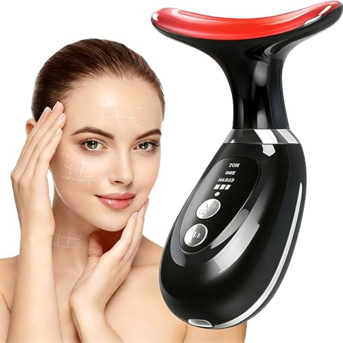 erdnretl Masajeador facial y facial con luz roja, 7 colores para mujer, herramienta de masaje facial para rejuvenecimiento de la piel, masajeador de contorno linfático para tonificar, color negro