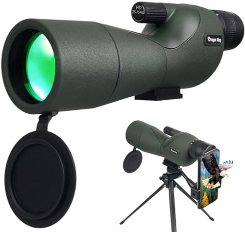 BIBIRE Spektiv mit Stativ und Smartphone-Adapter, 25-75x60 HD-Spektiv mit Tragetasche für Zielschießen, Vogelbeobachtung und Wildtierbeobachtung