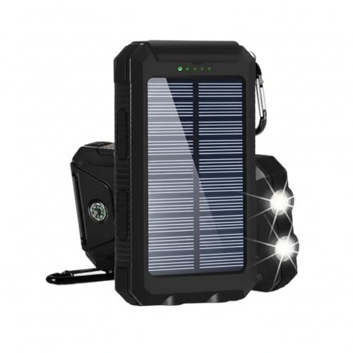 Power Bank Solar 20000mAh con Linterna - Cargador Solar Carga Rápida Inalámbrica, Diseño Resistente Agua | Batería Externa Portátil Ligera con Mosquetón para Mochila, Senderismo Y Camping
