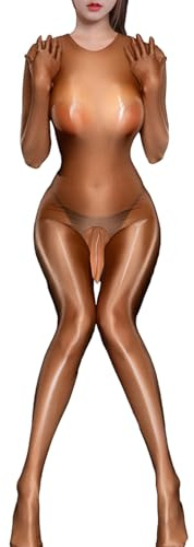 Lpdshaa Body Trasparente Adulti Collant In Nylon Uomo Bodystocking Maglia Unitard Lucido Come Lolio Gay Calze Notte Uomo Pantofole Legno Caffè M