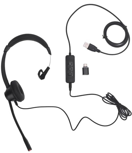 Stylebest USB-telefonheadset med Ett öra med Brusreducerande Mikrofon Lätt Design för Hemmakontor Svart