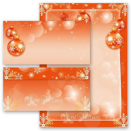 Briefpapier Set, 20 tlg. Weihnachten, MERRY CHRISTMAS 10 Blatt Briefpapier + 10 passende Briefumschläge DIN LANG ohne Fenster | Paper-Media